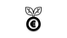 Black Euro plant icon isolated on white background. Business investment growth concept. Money savings and investment. 4K Video motion graphic animation.