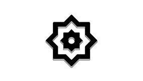 Black Islamic octagonal star ornament icon isolated on white background. 4K Video motion graphic animation.
