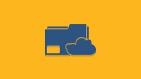 Blue Cloud storage text document folder icon isolated on orange background. 4K Video motion graphic animation.