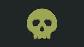 Green Skull icon isolated on black background. Happy Halloween party. 4K Video motion graphic animation.