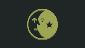 Green Moon and stars icon isolated on black background. 4K Video motion graphic animation.
