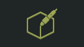 Green 3d pen tool icon isolated on black background. 4K Video motion graphic animation.