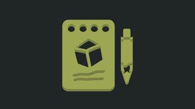 Green Sketch on paper icon isolated on black background. 4K Video motion graphic animation.