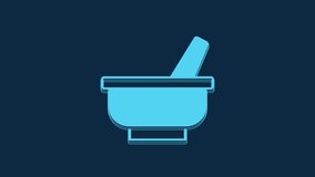 Blue Mortar and pestle icon isolated on blue background. 4K Video motion graphic animation.