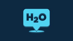 Blue Chemical formula for water drops H2O shaped icon isolated on blue background. 4K Video motion graphic animation.