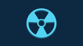 Blue Radioactive icon isolated on blue background. Radioactive toxic symbol. Radiation Hazard sign. 4K Video motion graphic animation.