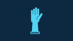 Blue Medical rubber gloves icon isolated on blue background. Protective rubber gloves. 4K Video motion graphic animation.