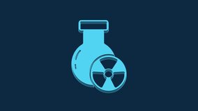Blue Laboratory chemical beaker with toxic liquid icon isolated on blue background. Biohazard symbol. Dangerous symbol with radiation icon. 4K Video motion graphic animation.