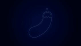 Glowing neon line Eggplant icon isolated on black background. 4K Video motion graphic animation.