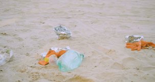 Close-up video of a man removing garbage on the beach. The importance of keeping our rivers and lakes clean and healthy. Caring for the environment.