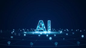 Motion graphic of 3D Blue digital AI letter logo with grid and rotation circle line connection ai technology icon on futuristic abstract background artificial intelligence concepts - Powered by Shutterstock - Get 15% off with code: PIKWIZARD15