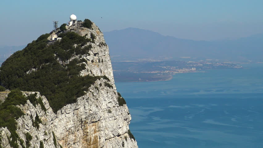 View of the Rock of Gibraltar and de Spanish coast of Atunara Beach.