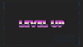 Animation of interface with level up text banner against grey background. Video game interface and technology concept - Powered by Shutterstock - Get 15% off with code: PIKWIZARD15