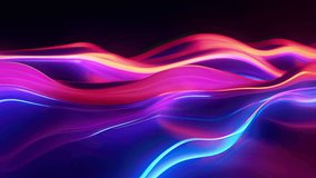 Abstract blue and pink motion video background with horizontal lines movement, technology wavy neon graphic, modern waves