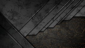 Dark grey abstract tech geometric grunge background with glitter golden dots. Seamless looping motion design. Video animation Ultra HD 4K 3840x2160