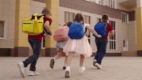 boy girl child kid running school backpack. school bag shoulders running children. schoolyard. little funny students. running child dream. yard road lesson call. fun kids run. happy classmates running - Powered by Shutterstock - Get 15% off with code: PIKWIZARD15