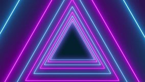 Video animation of many triangles in neon blue and neon magenta on dark background. - abstract background - seamless loop