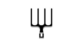 Black Garden pitchfork icon isolated on white background. Garden fork sign. Tool for horticulture, agriculture, farming. 4K Video motion graphic animation.