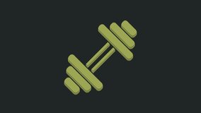 Green Dumbbell icon isolated on black background. Muscle lifting icon, fitness barbell, gym, sports equipment, exercise bumbbell. 4K Video motion graphic animation.