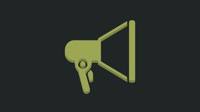 Green Megaphone icon isolated on black background. Speaker sign. 4K Video motion graphic animation.