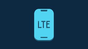 Blue LTE network icon isolated on blue background. 4K Video motion graphic animation.