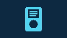 Blue Music player icon isolated on blue background. Portable music device. 4K Video motion graphic animation.