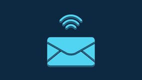 Blue Mail and e-mail icon isolated on blue background. Envelope symbol e-mail. Email message sign. 4K Video motion graphic animation.