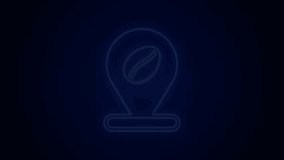 Glowing neon line Location with coffee bean icon isolated on black background. 4K Video motion graphic animation. - Powered by Shutterstock - Get 15% off with code: PIKWIZARD15