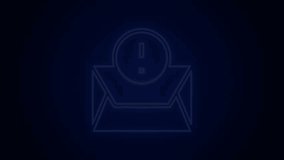 Glowing neon line Envelope icon isolated on black background. Received message concept. New, email incoming message, sms. Mail delivery service. 4K Video motion graphic animation.