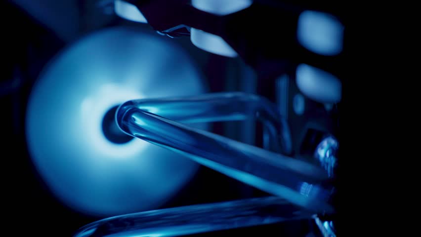 Gaming PC Liquid Cooled Custom Loop Coolng Fan and Hardline Tubing, Blue