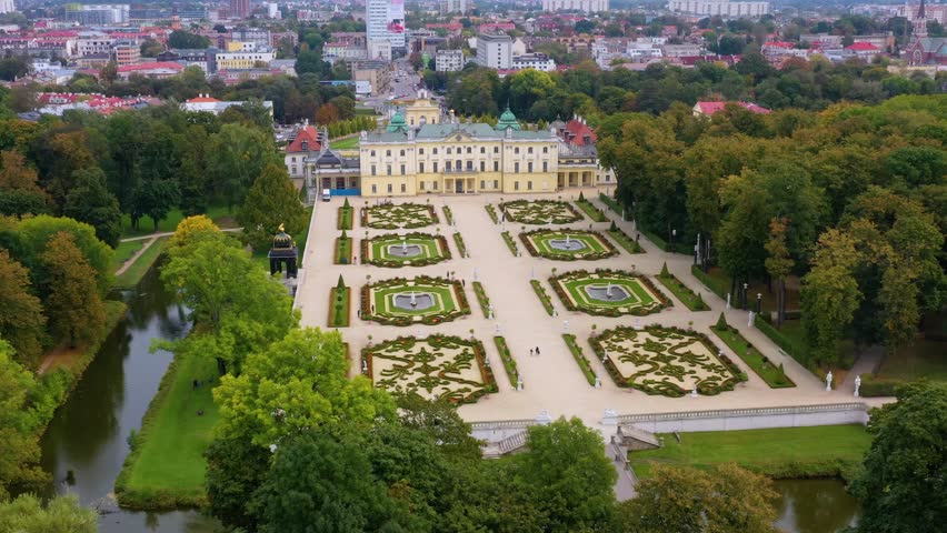 Aerial view of the Branicki Palace in Bialystok on a sunny, spring day