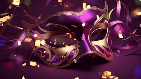 Elegant masquerade mask subtle animated image motion background seamless looping for party video background, event costume ball dance holiday New Years Mardi Gras Carnival sparkling lights