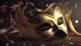 Elegant masquerade mask subtle animated image motion background seamless looping for party video background, event costume ball dance holiday New Years Mardi Gras Carnival sparkling lights