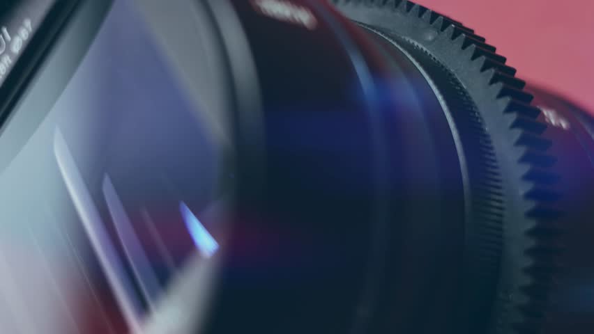 Contour and smoke of Focusing lens of digital camera. The Lens Of The Camera. Close-Up. Camera Focus Focusing And Shooting. Concept of proffesional service for photographic or filmmaker equipment