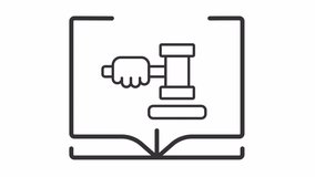 Legislation icon animation. Animated line hand hitting judge gavel inside book. Law school. Supreme court. Civil right. Loop HD video with alpha channel, transparent background. Outline motion graphic