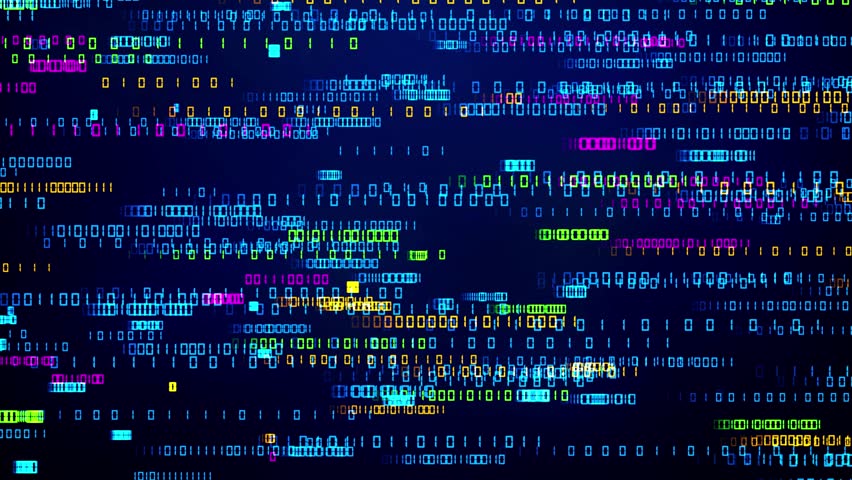 Abstract Technology Blue Colorful Shiny Moving Horizontal Straight Binary Digital Number Particles Matrix Code Background Seamless Loop