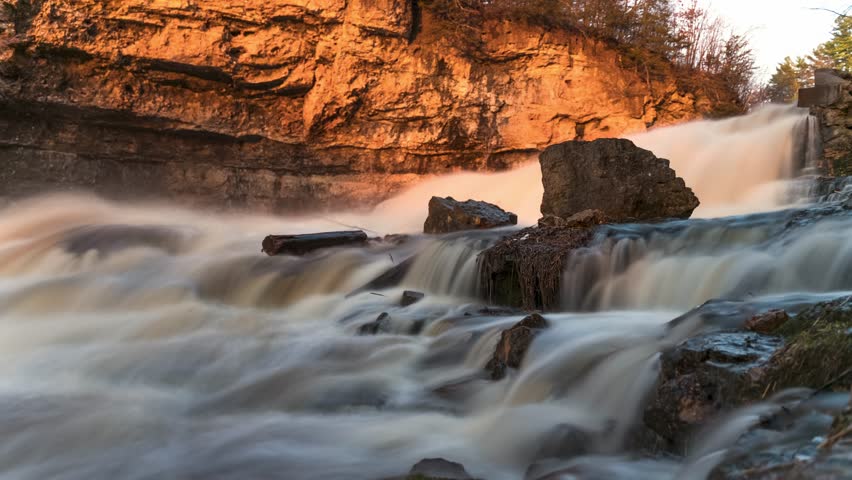 Willow river state park waterfall, long exposure timelapse of smooth waterfall water