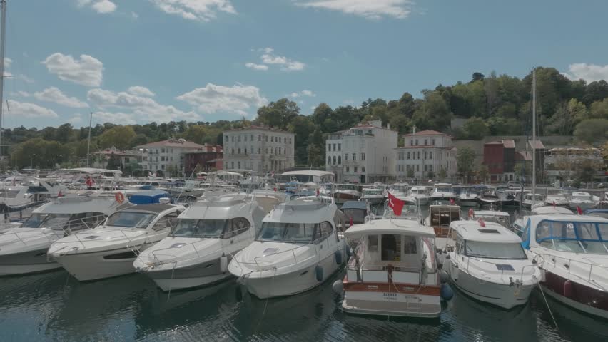 Cinematic aerial video for marina and sea, boats, yachts, ships in Istanbul Turkey
