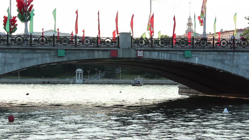 bridge decorated for the holiday town