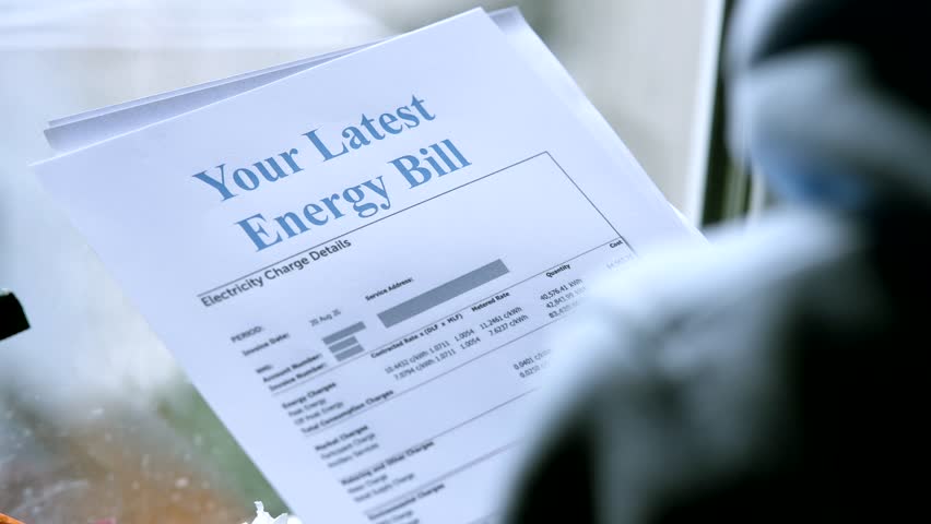 Astonished Communal Electricity Bill Consumption Charge. Domestic Charge Electric Price. Home Tax Payment. Energy Saving Accounting Bill. Home Budget Expenses Cost. Household Finance Payment Charge Royalty-Free Stock Footage #1103860247