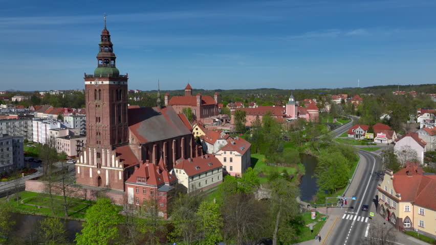 Drone view of the medieval town of Lidzbark Warminski in northern Poland. The city of Lidzbark Warmiński was originally called Heilsberg and from 1350 to the 19th century it was the capital of Warmia.