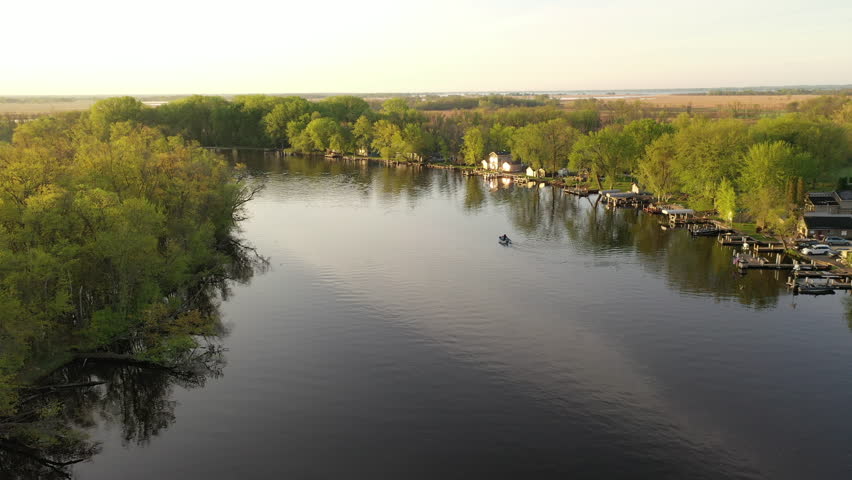 Aerial view of the Wolf River in  Fremont, Wisconsin known for it
