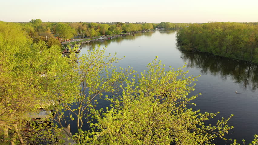 Aerial view of  on the Wolf River in  Fremont, Wisconsin known for it