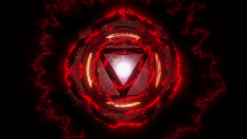 Muladhara - Root Chakra: Grounded in deep red energy, Muladhara represents our foundation, providing stability, security, and a strong connection to the Earth. Seamless loop. Tunnel of light Royalty-Free Stock Footage #1103868605