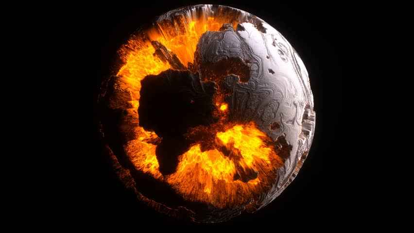 3d render video animation abstract damaged 3d planet earth , moon or asteroid in spherical shape with big holes in organic rough pattern on surface in outer space with yellow magma plasma core inside Royalty-Free Stock Footage #1103869235