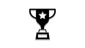 Black Award cup icon isolated on white background. Winner trophy symbol. Championship or competition trophy. Sports achievement sign. 4K Video motion graphic animation.