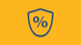 Blue Loan percent icon isolated on orange background. Protection shield sign. Credit percentage symbol. 4K Video motion graphic animation.