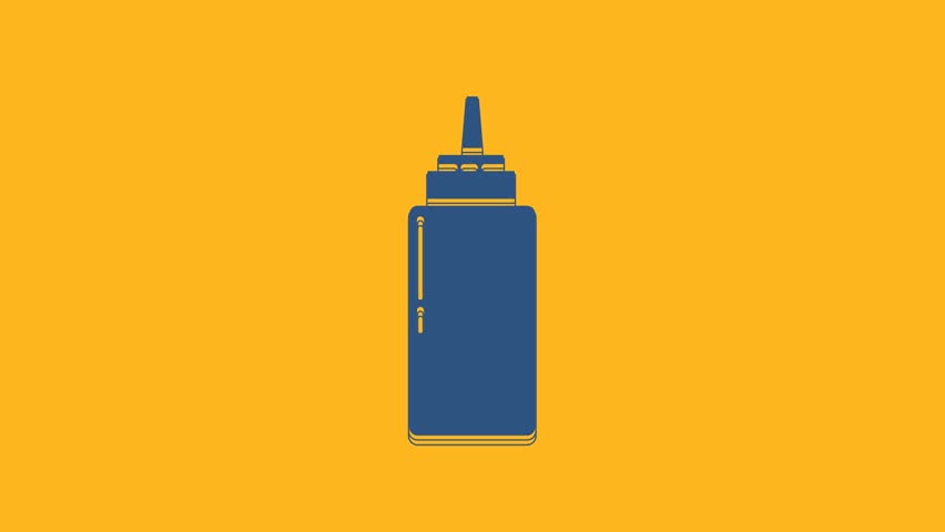 Blue Sauce bottle icon isolated on orange background. Ketchup, mustard and mayonnaise bottles with sauce for fast food. 4K Video motion graphic animation.