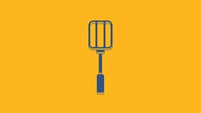 Blue Spatula icon isolated on orange background. Kitchen spatula icon. BBQ spatula sign. Barbecue and grill tool. 4K Video motion graphic animation.