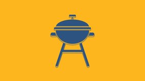 Blue Barbecue grill icon isolated on orange background. BBQ grill party. 4K Video motion graphic animation.